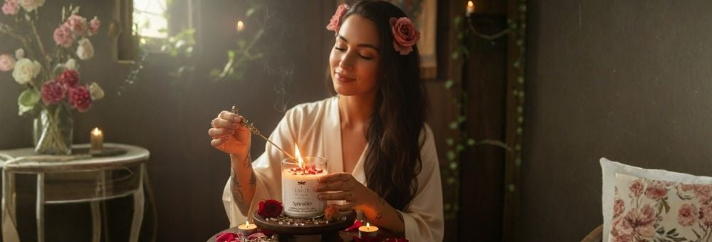 women light in a aphrodite ritual candle